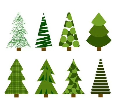 A set of Christmas trees. coniferous trees. cartoon vector illustration. Stock Illustration