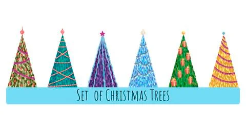 Set of christmas trees. Cute design for christmas card. Vector cartoon 스톡 일러스트