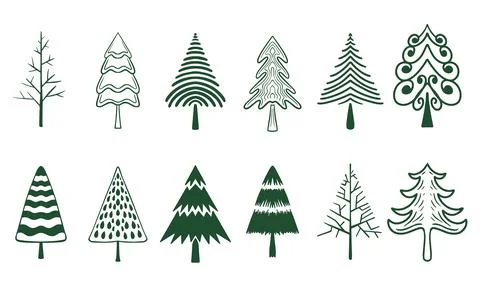Set of christmas trees hand drawn vector Stock Illustration
