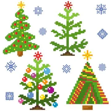 Set of christmas trees with mosaic structure Stock Illustration