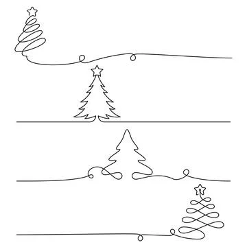 Set of Christmas trees in one line drawing style. Stock Illustration