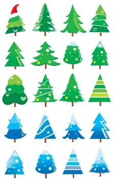 Set of Christmas trees pattern, Variety of shapes, Vector illustrations Illustrazione stock