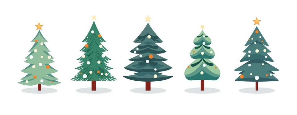 Set of Christmas trees in simple style for winter holidays. Xmas fir and pine Stock Illustration