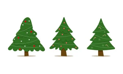 Set of christmas trees with tree ball and tree toy. Flat vector illustration Illustrazione stock