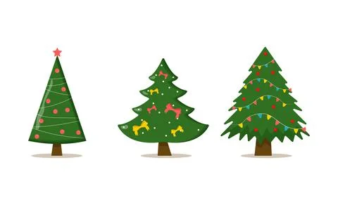 Set of christmas trees with tree ball and tree toy. Flat vector illustration イラスト素材