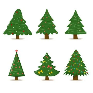 Set of christmas trees with tree ball and tree toy. Flat vector illustration 스톡 일러스트