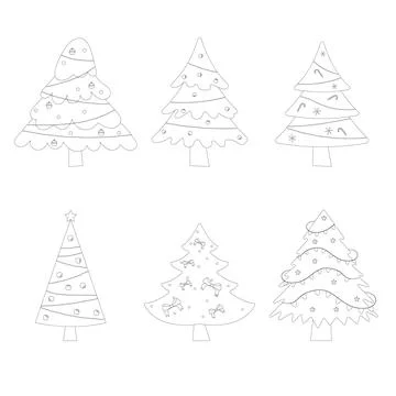 Set of christmas trees with tree ball and tree toy. Color book. Flat vector Illustrazione stock