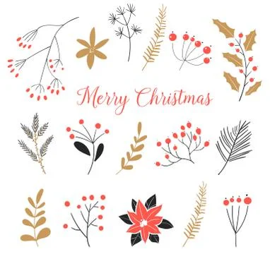 Set of christmas vector elements isolated on white background. Hand drawn winter Stock Illustration