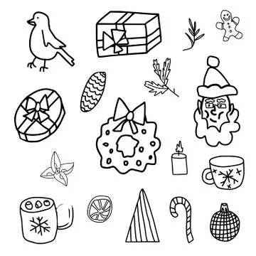 Set of Christmas vector illustrations.Clip art Illustrazione stock