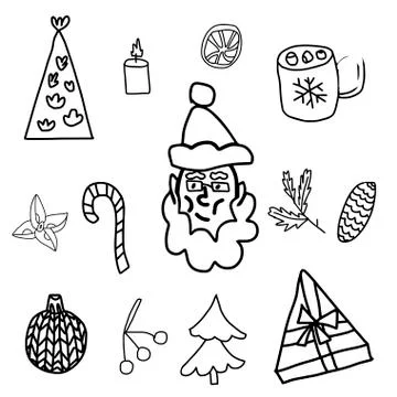 Set of Christmas vector illustrations.Clip art with Santa Claus, Stock Illustration