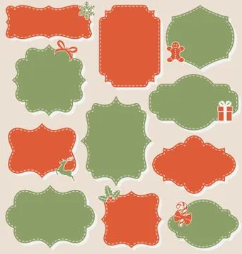 Set of Christmas Vintage Labels Frames Collection Isolated on Be Stock Illustration