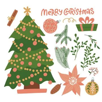 Set of Christmas winter floral elements. Constructor for your design. Xmas tree Illustrazione stock
