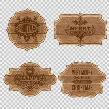 Set Christmas Wooden Frames Stock Illustration