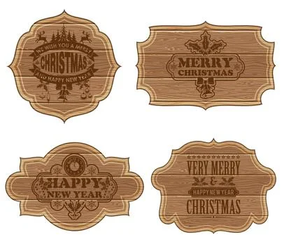 Set Christmas Wooden Frames Illustrazione stock