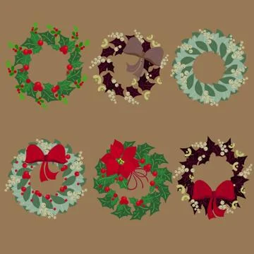 Set of Christmas Wreaths Stock Illustration