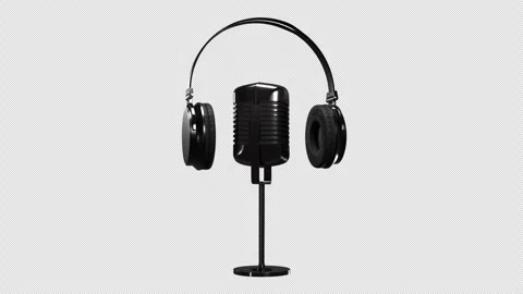 Set of chrome microphone and headphones rotate Video stock 278282798