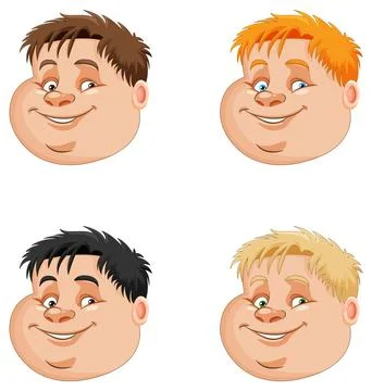 Set of chubby boy head with different hair colour Stock Illustration