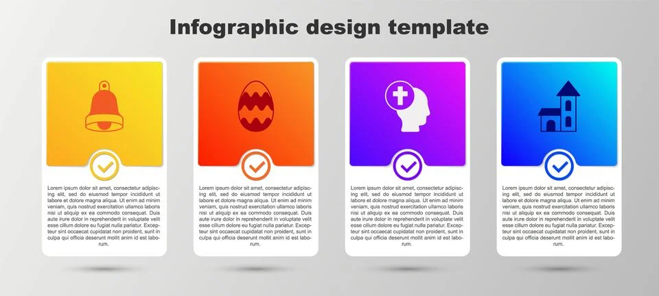 Set Church bell, Easter egg, Priest and building. Business infographic temp.. Stock Illustration