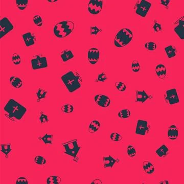Set Church building, Easter egg, Location church and on seamless pattern. Vector 스톡 일러스트