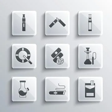 Set Cigar, Cigarettes pack box, Hookah, Medical nicotine patches, Bong, Ashtray Stock Illustration