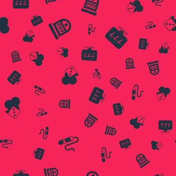 Set Cigar, Slot machine with jackpot, Game dice and on seamless pattern. Vector Stock Illustration