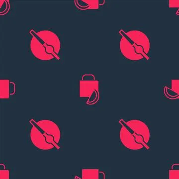Set Cigarette and Cup of tea with lemon on seamless pattern. Vector Illustrazione stock