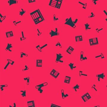 Set Cigarette, Building of fire station, Firefighter axe and Megaphone on Ilustración de archivo