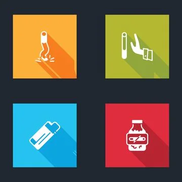 Set Cigarette butt, Giving up cigarette, Lighter and Nicotine gum blister pack Ilustração Stock