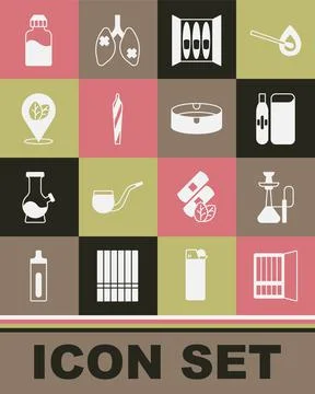 Set Cigarette case, Hookah, Electronic cigarette, Marijuana joint, spliff, To Stock Illustration