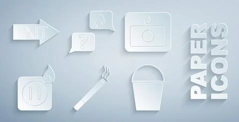 Set Cigarette, Fire alarm system, Electric wiring of socket in fire, bucket Stock Illustration