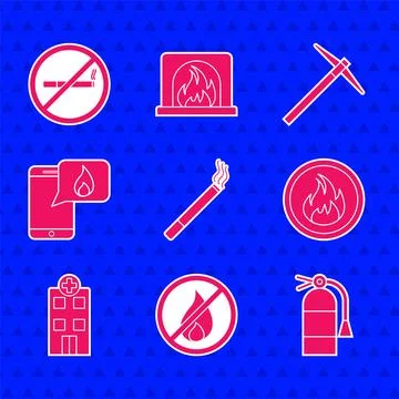 Set Cigarette, No fire, Fire extinguisher, flame, Medical hospital building Ilustración de archivo