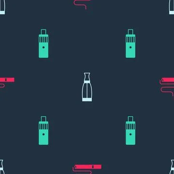 Set Cigarette, Vape liquid bottle and mod device on seamless pattern. Vector 스톡 일러스트