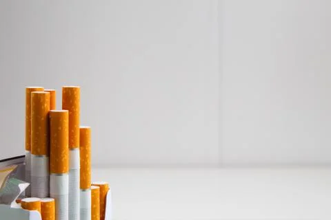 Set of cigarettes close-up on white background Stock Photos