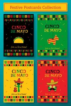 Set of cinco de mayo festive party poster template Illustrazione stock
