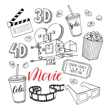 Set of cinema attributes Stock Illustration