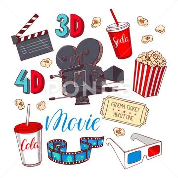 Set of cinema attributes Stock Illustration