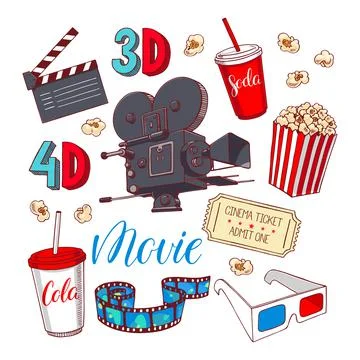 Set of cinema attributes Illustrazione stock
