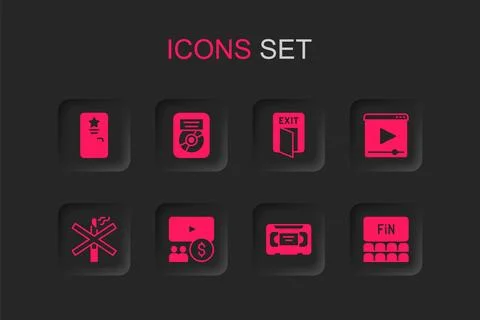 Set Cinema auditorium with screen, CD disk award frame, Backstage, VHS vide.. Stock Illustration