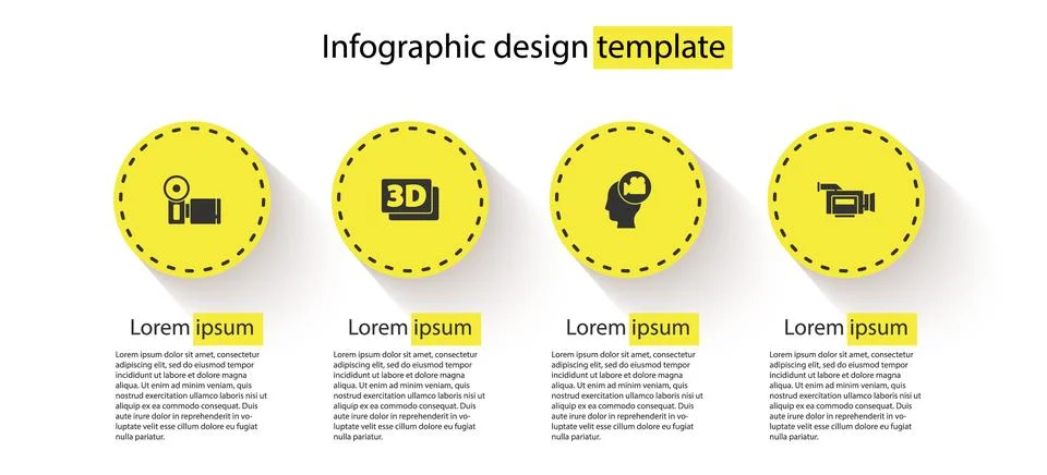 Set Cinema camera, 3D word, Head with and . Business infographic template. Ve Stock Illustration