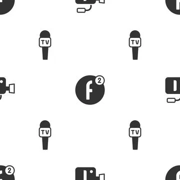 Set Cinema camera, Create account and Microphone on seamless pattern. Vector Illustrazione stock