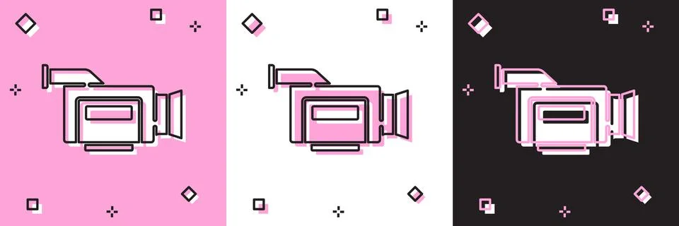 Set Cinema camera icon isolated on pink and white, black background. Video Stock Illustration