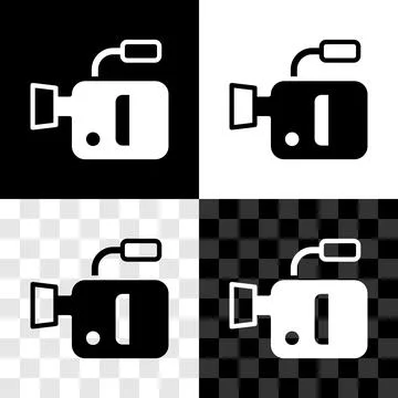 Set Cinema camera icon isolated on black and white, transparent background. V Stock Illustration