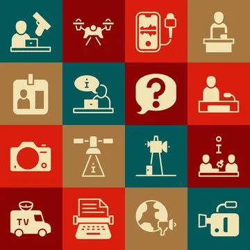 Set Cinema camera, Interview, Television report, Mobile recording, Journalist id 库存插图