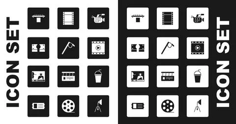 Set Cinema camera, Microphone, Stacks paper money cash, Limousine car and carpet Stock Illustration