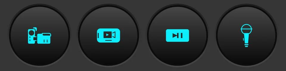 Set Cinema camera, Online play video, Pause button and Microphone icon. Vector Stock Illustration