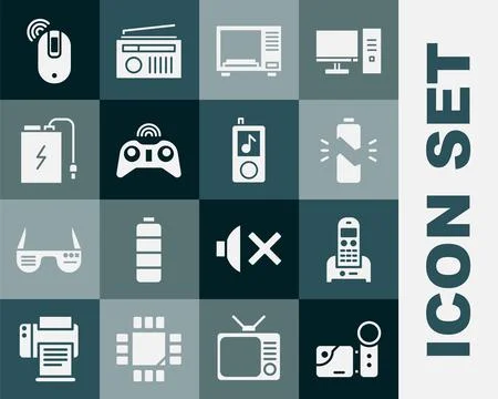 Set Cinema camera Telephone Broken battery Microwave oven Wireless gamepad Po イラスト素材