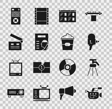 Set Cinema camera, Tripod, Retro cinema, Online play video, poster, Movie cla イラスト素材