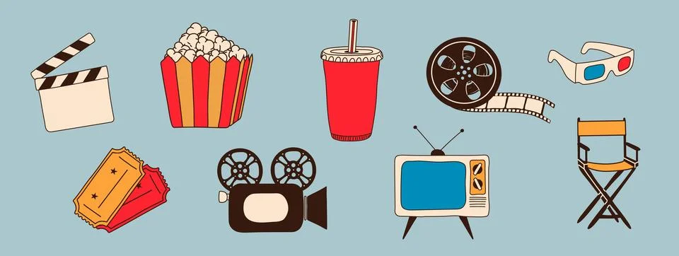 Set of cinema objects. Isolated on background. Stock-Illustration