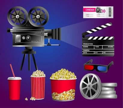 Set of cinema objects - modern vector realistic isolated clip art Stock Illustration