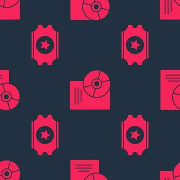 Set Cinema ticket and CD or DVD disk on seamless pattern. Vector 库存插图